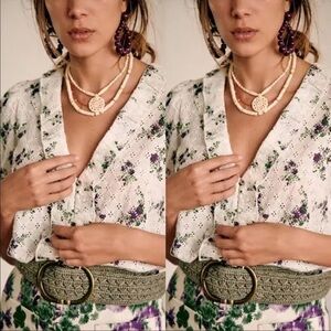 Sezane White/Green/ Purple Floral Top ( Size 38/6)